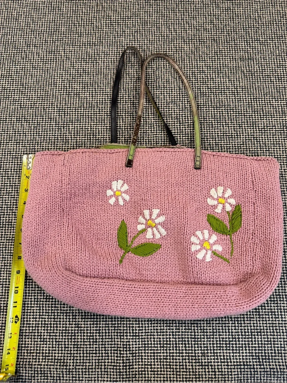 Authentic Vintage Fendi Pink Floral Knit Tote with Pony hair details